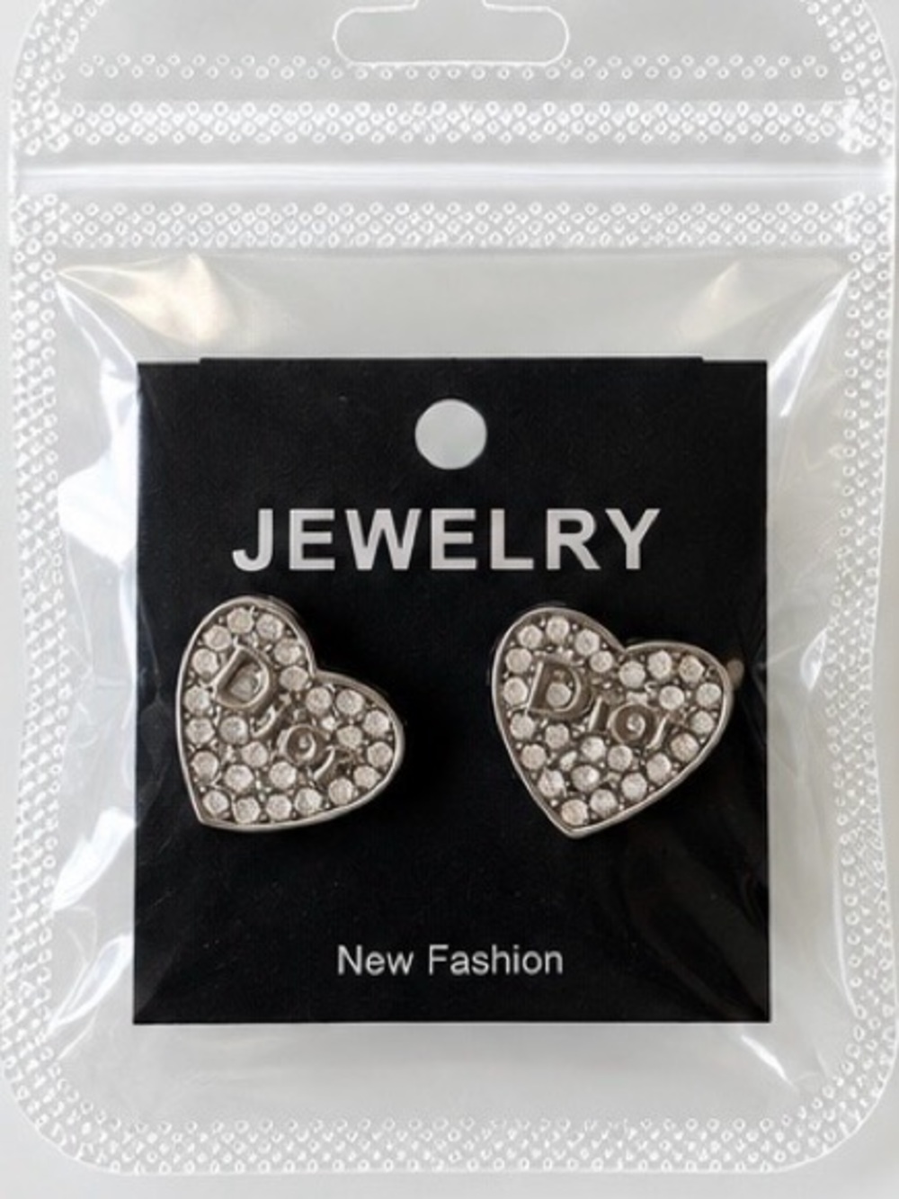 Heart Crystal Stud Earrings - Silver Tone
